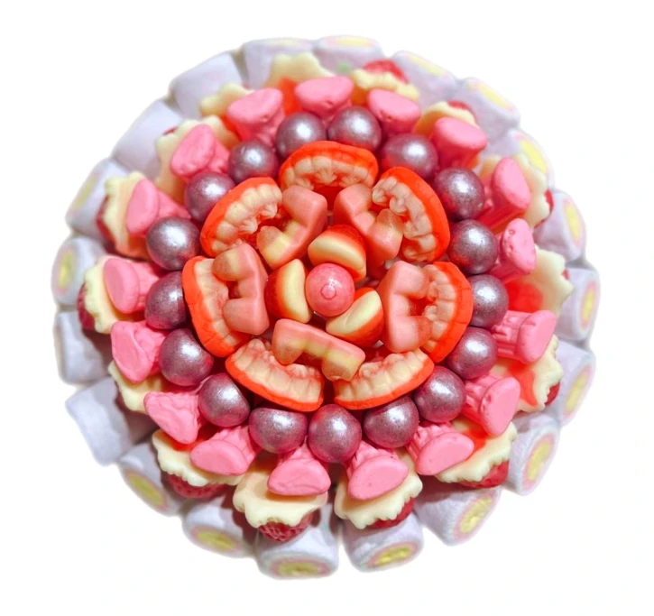 Солодкий Букет «Пурпурний» - вага 1 кг, оригінальний подарунковий букет з мармеладу та маршмелоу, Різнокольоровий (1074) фото 1