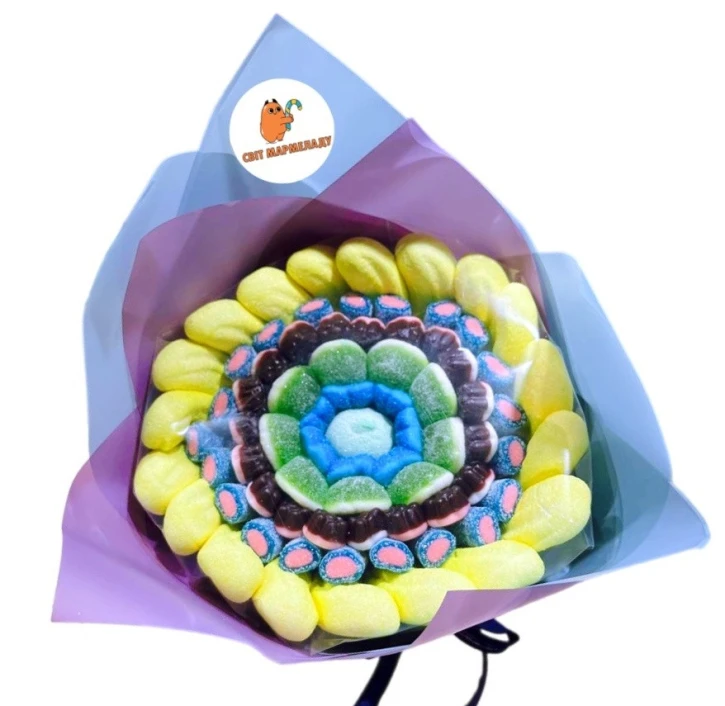 Солодкий Букет «Ніжність» - вага 1 кг, оригінальний подарунковий букет з мармеладу та маршмелоу, Різнокольоровий (1059) фото 1