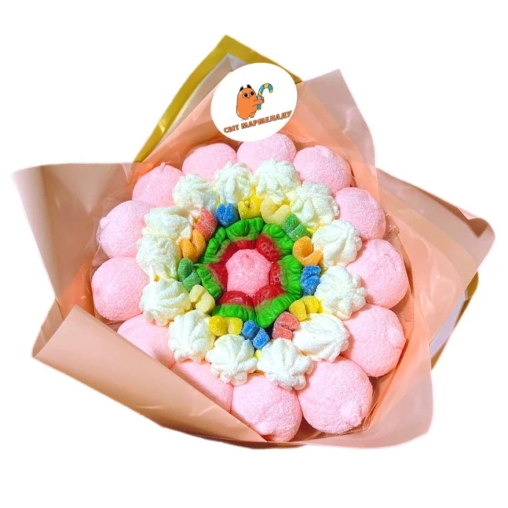 Солодкий Букет «Гармонія» - вага 1 кг, оригінальний подарунковий букет з мармеладу та маршмелоу, Різнокольоровий (1019) фото 1