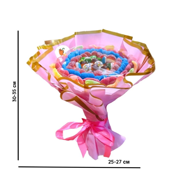 Солодкий Букет «Ніжність» - вага 1 кг, оригінальний подарунковий букет з мармеладу та маршмелоу, Рожевий (1123) фото 2