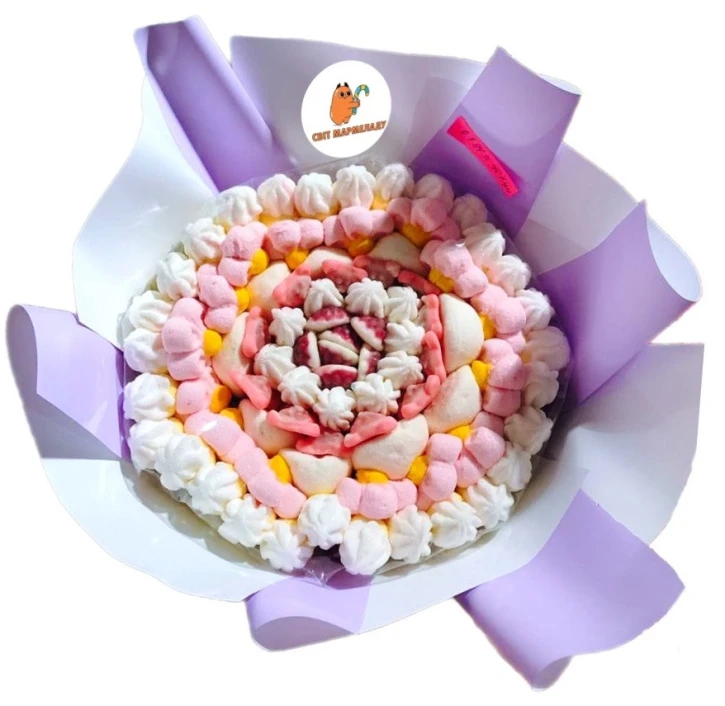 Солодкий Букет «Ніжність» - вага 1 кг, оригінальний подарунковий букет з мармеладу та маршмелоу, Різнокольоровий (1060) фото 1