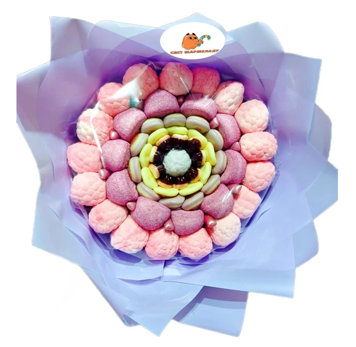 Солодкий Букет «Пурпурний» - вага 1 кг, оригінальний подарунковий букет з мармеладу та маршмелоу, Різнокольоровий (1076) фото 1
