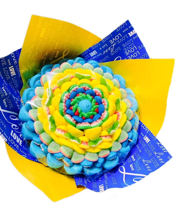Солодкий Букет «Патріотичний» - вага 1 кг, оригінальний подарунковий букет з мармеладу та маршмелоу, Різнокольоровий (1065) фото 1
