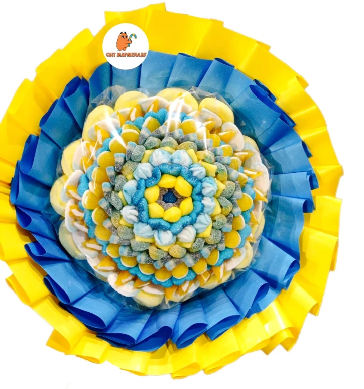 Солодкий Букет «Патріотичний» - вага 1 кг, оригінальний подарунковий букет з мармеладу та маршмелоу, Різнокольоровий (1061) фото 1