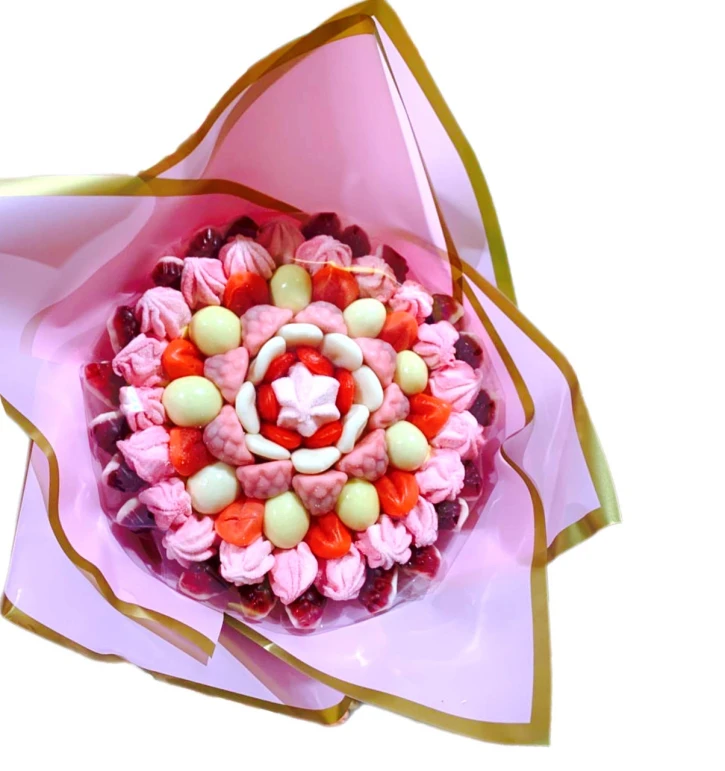 Солодкий Букет «Пурпурний» - вага 1 кг, оригінальний подарунковий букет з мармеладу та маршмелоу, Різнокольоровий (1071) фото 1