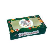 Подарункова новорічна коробочка з картону "MERRY CHRISTMAS Гноми з віконцем", 20 см х 11.5 см х 5 см (Box7)