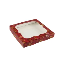 Подарункова новорічна коробочка з картону "Новорічна з віконцем", 15 см х 15 см х 3 см (Box8)